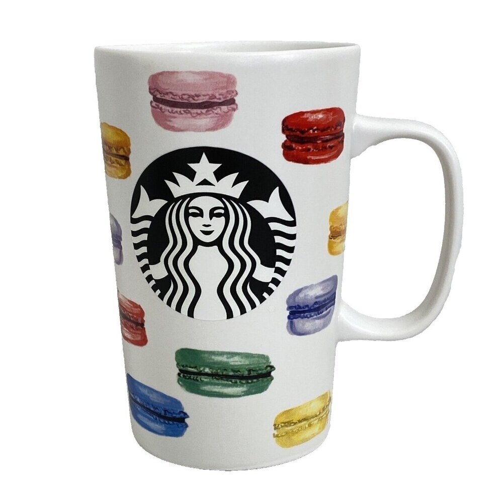 STARBUCKS 16 Oz French Macarons Coffee Cup Mug 2015 Dot Collection Rainbow